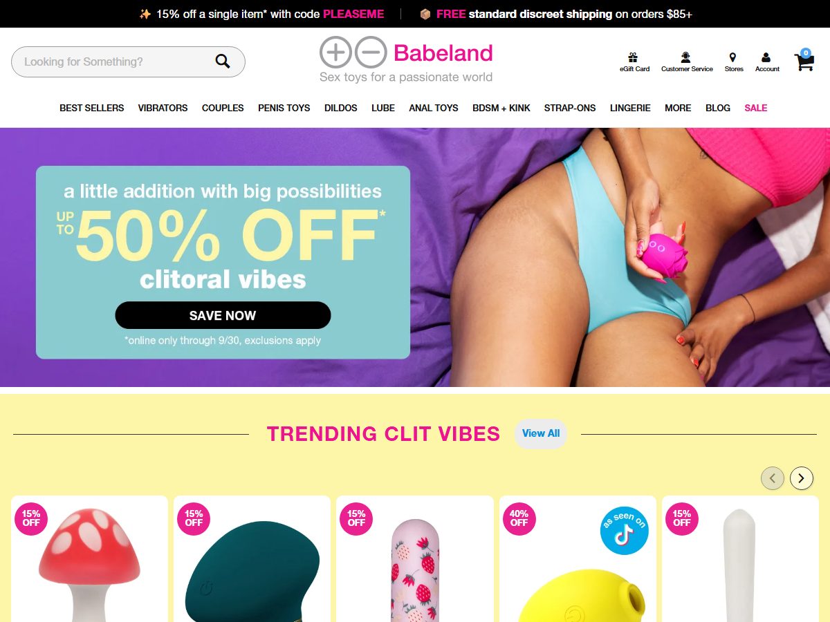 Babeland homepage, captured 29 Sep